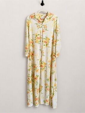 Vintage 70s JCPenney Yellow Floral Maxi Robe Housecoat Small
